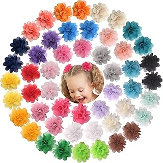 Qearl 50 Pieces 2" Chiffon Flower Hair Bows Clips Fully Lined Alligator Clips Hair Barrettes Accessories for Baby Girls In...