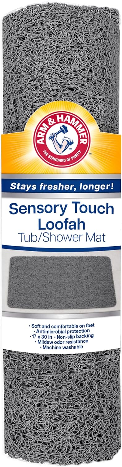 Arm & Hammer Sensory Touch Non-Slip Loofah Bath Mat for Showers and Tubs, 17 x 30, Grey