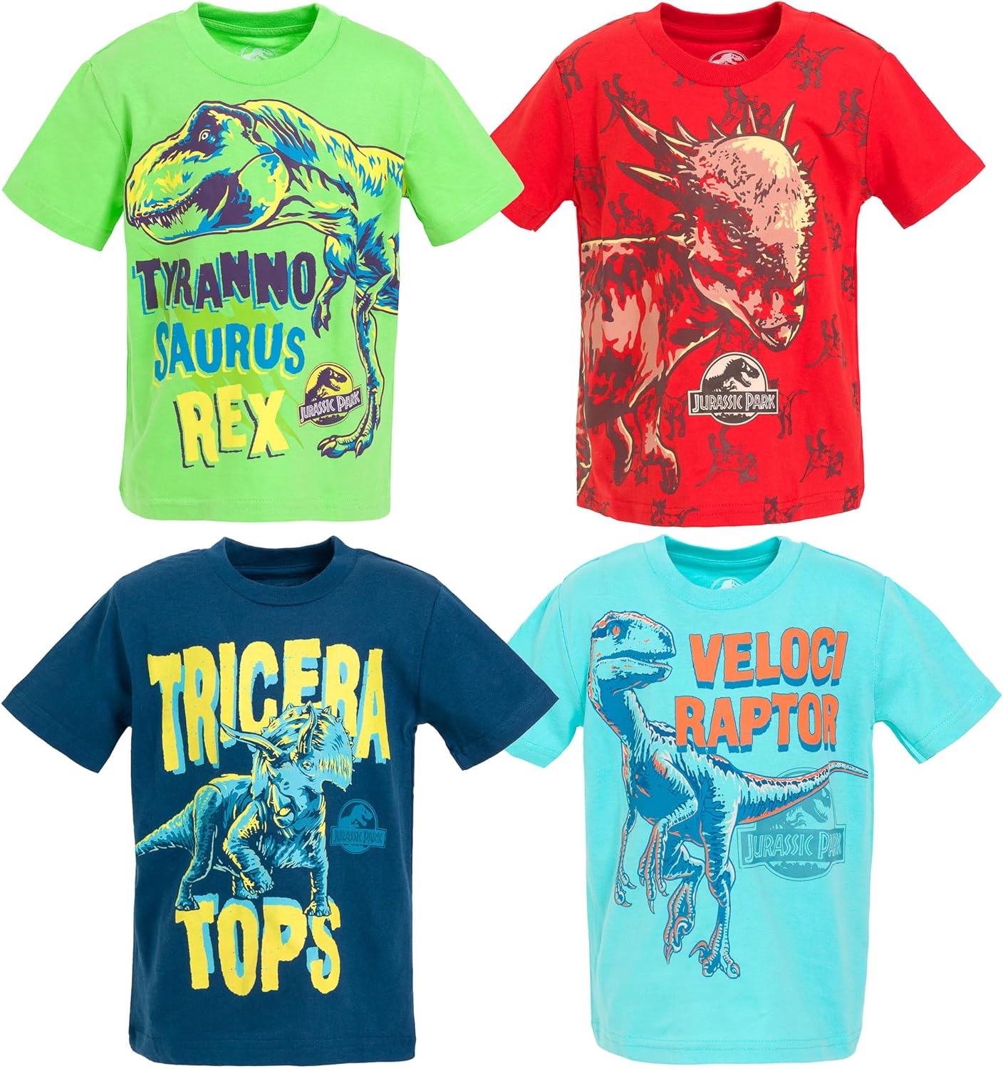 Jurassic World Dinosaur T-Rex 4 Pack T-Shirts Toddler to Big Kid