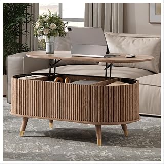 JOINICE Oval Lift Top Coffee Table with Storage for Living Room,43",Walnut