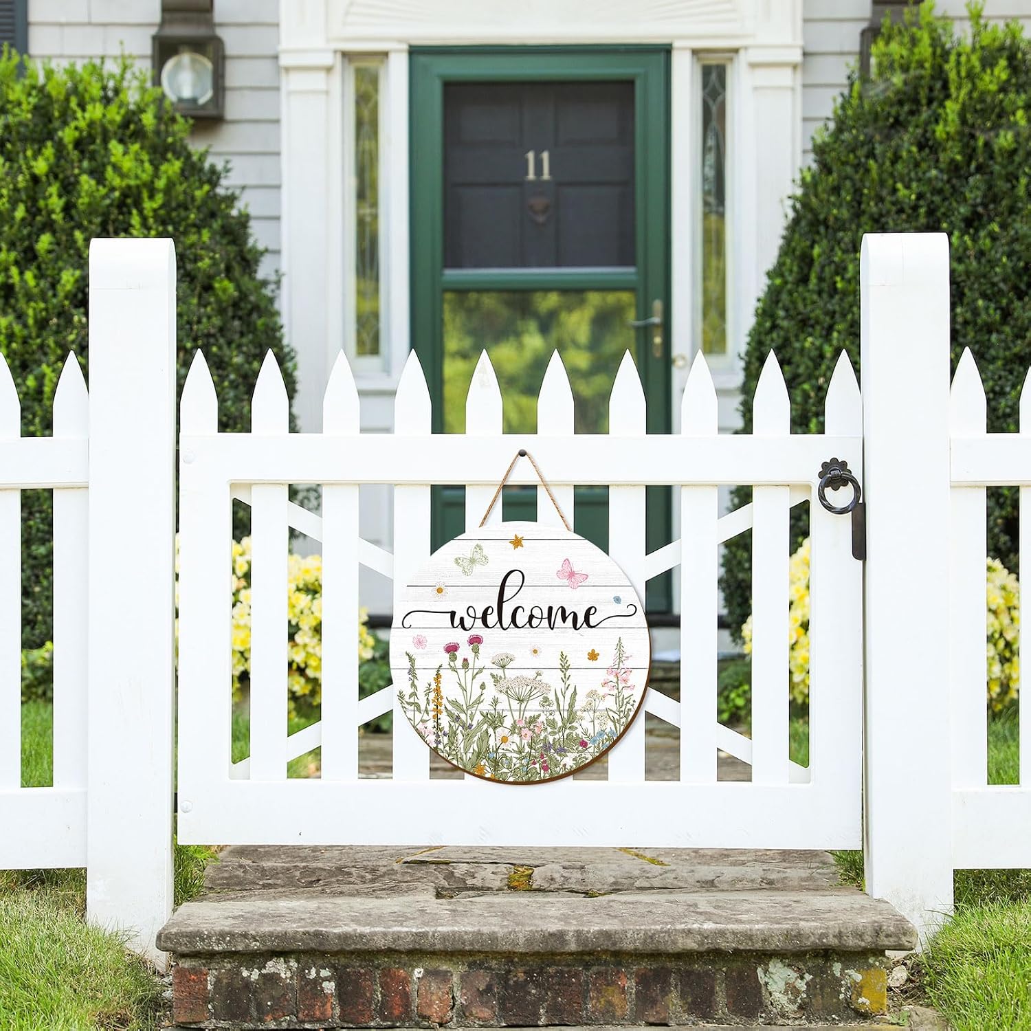 JarThenaAMCS Spring Summer Flower Welcome Door Sign Wildflower Wooden Hanging Sign Floral Butterfly Door Hanger for Holiday Indoor Outdoor Farmhouse Home Porch Window Wall Decor image 4
