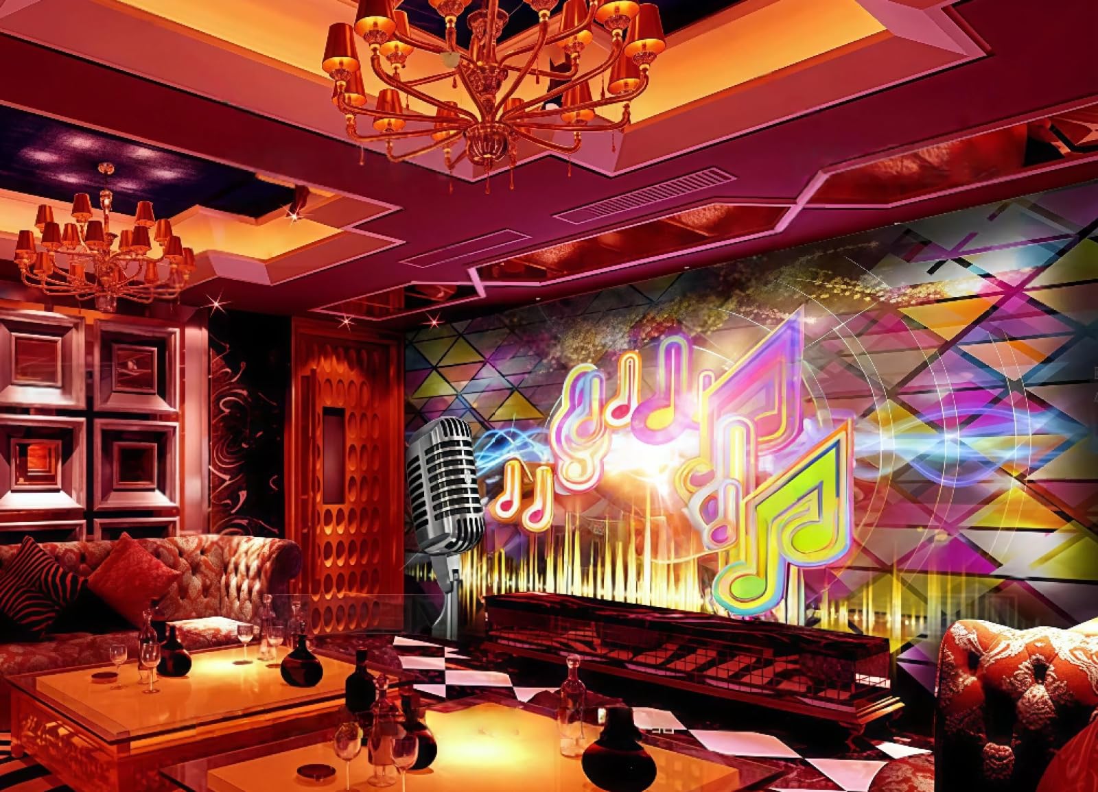 rskjdghshd Wallpaper Three-Dimensional Triangle Collage Colorful Stage Microphone Music Theme Bar Western Restaurant Background Wall Mural Afternoon Tea Coffee Shop Wallpaper,3D,250x175cm