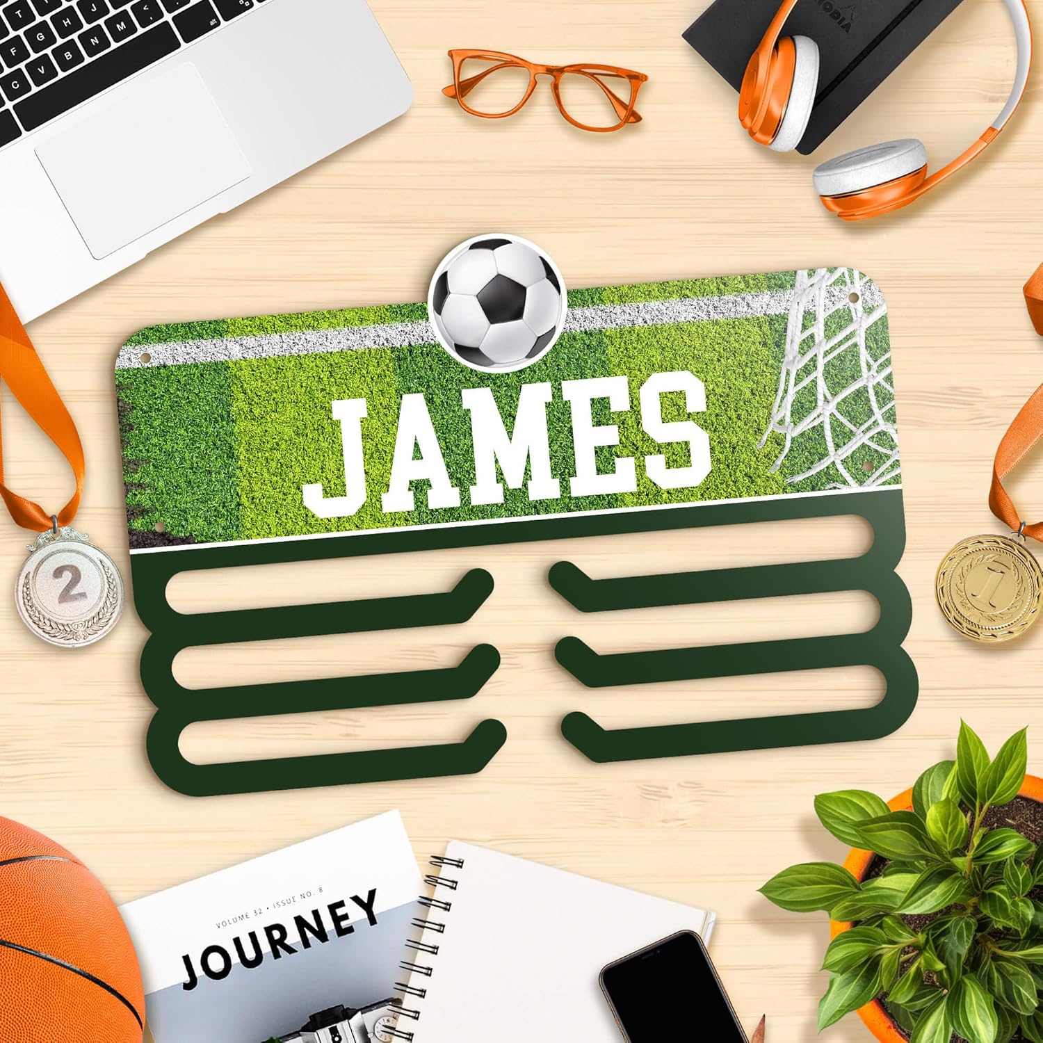 My Sign Center Medal Hanger Holder Display Rack Custom Soccer Theme for Medal and Awards Ribbons 13x19 Inches, Rust Free DiBound, Fade Resistant, Made in USA