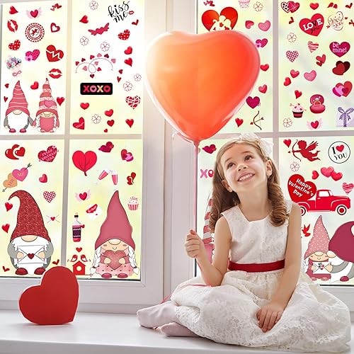 Miniatura 7 de 116 calcomanías para ventana del día de San Valentín para cristal de doble cara con forma de corazón y gnomo para decoración de boda día de San