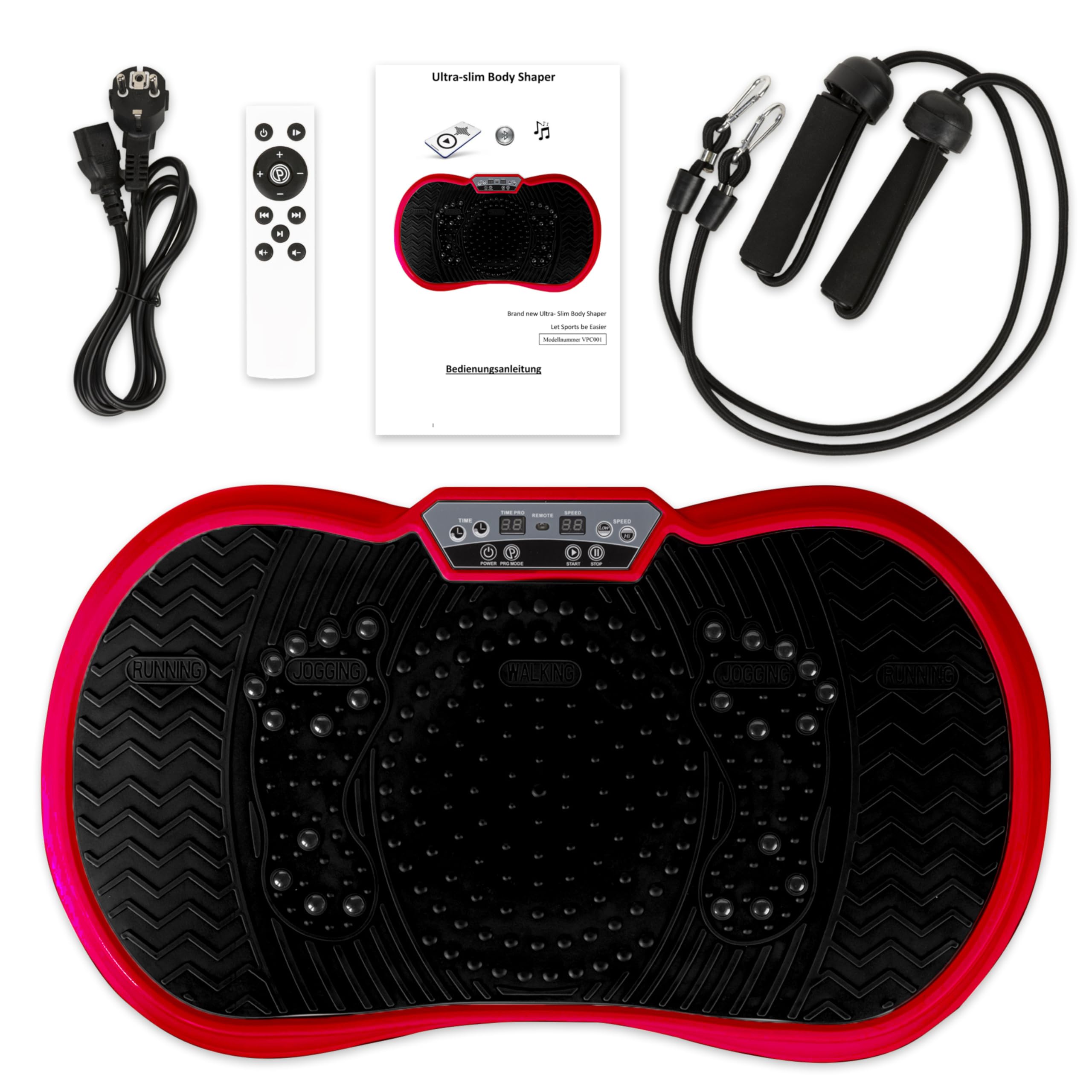 Vibrationsplatte mit Power Dehnbändern und Bluetooth Vibrationsboard Fitness und Sport zum Abnehmen für Zuhause Ultra Slim Rüttelplatte Training Vibrationsgerät Oszillation