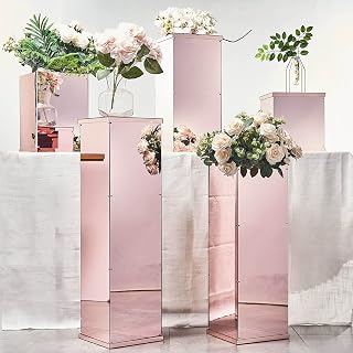 Set of 5 | Rose Gold Acrylic Pedestal Cake Riser, Acrylic Display Box,Floral and Centerpiece Riser,Clear Acrylic Box,Showcase Box,Acrylic Column Cake Riser