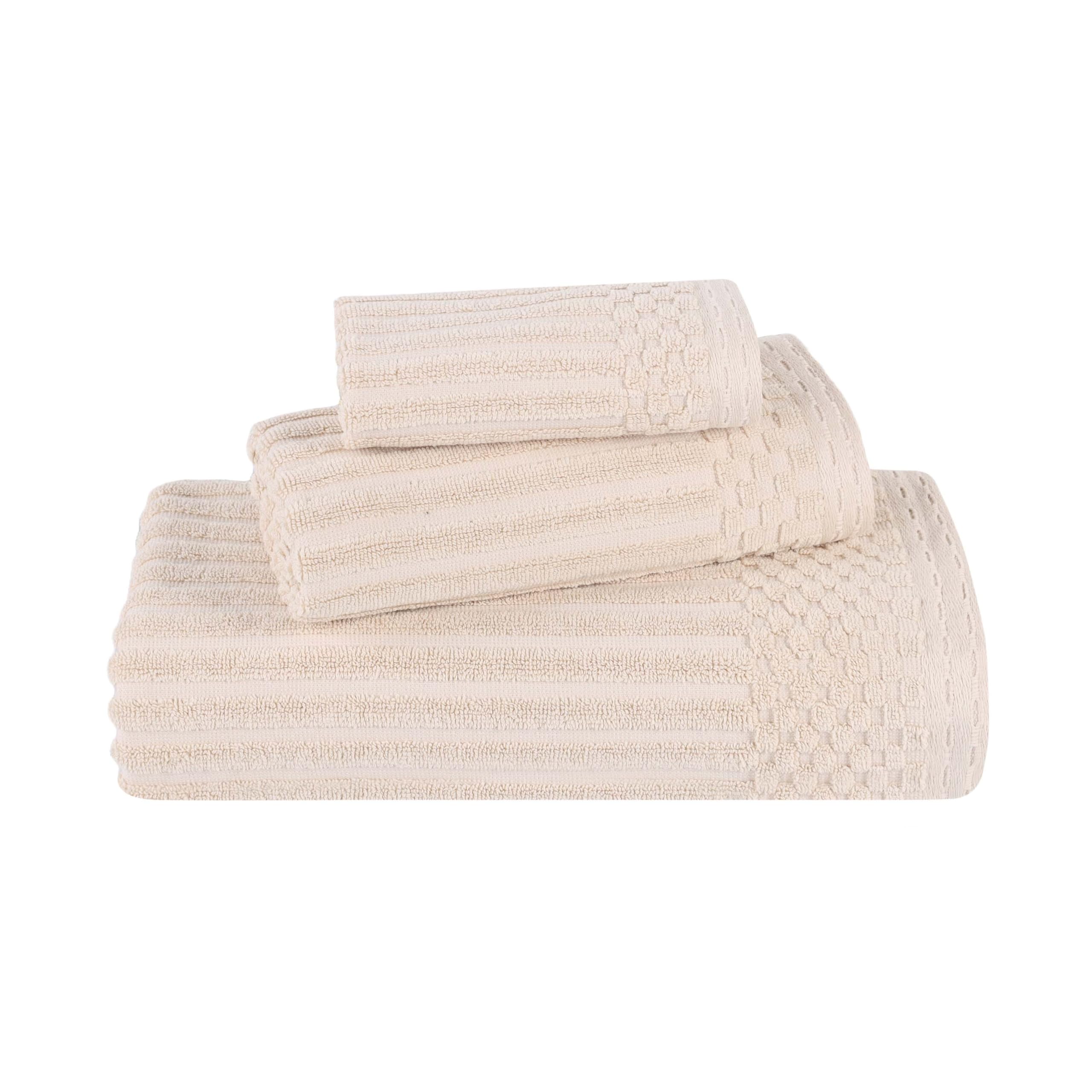 Superior 3 Piece Cotton Towel Set, Includes 1 Bath Towel, 1 Hand Towel, 1 Face Towel/Washcloth, Daily Use for Bathroom, Guest Bath, Quick Dry, Ribbed,