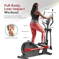 Vista 4 de Sunny Health & Fitness Elliptical Cross Trainer Exercise Machine, Cardio Equipment for Home Gym with Pulse Sensor Grips, 24 Pre-Built Workouts, 16
