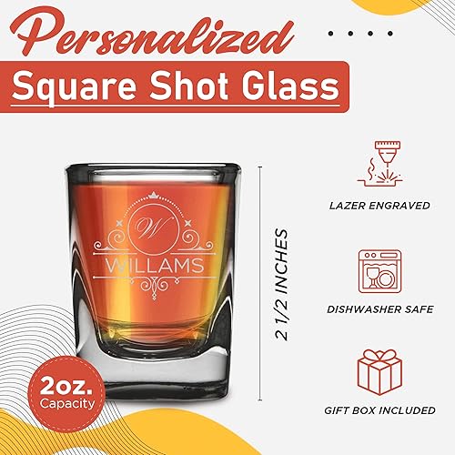 Miniatura 3 de Monograma personalizado con nombre inicial grabado con láser cuadrado de base pesada de 2 onzas con caja de regalo opcional, regalos de nombre