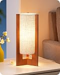 EDISHINE Wood Table Lamp, 13.5" Small Bedside Lamp, Beige Linen Shade, Rose Wood Cylinder Nightstand Lamp for Bedroom Living Room, On-Off Line Switch, E26 Base (Bulb Not Included)