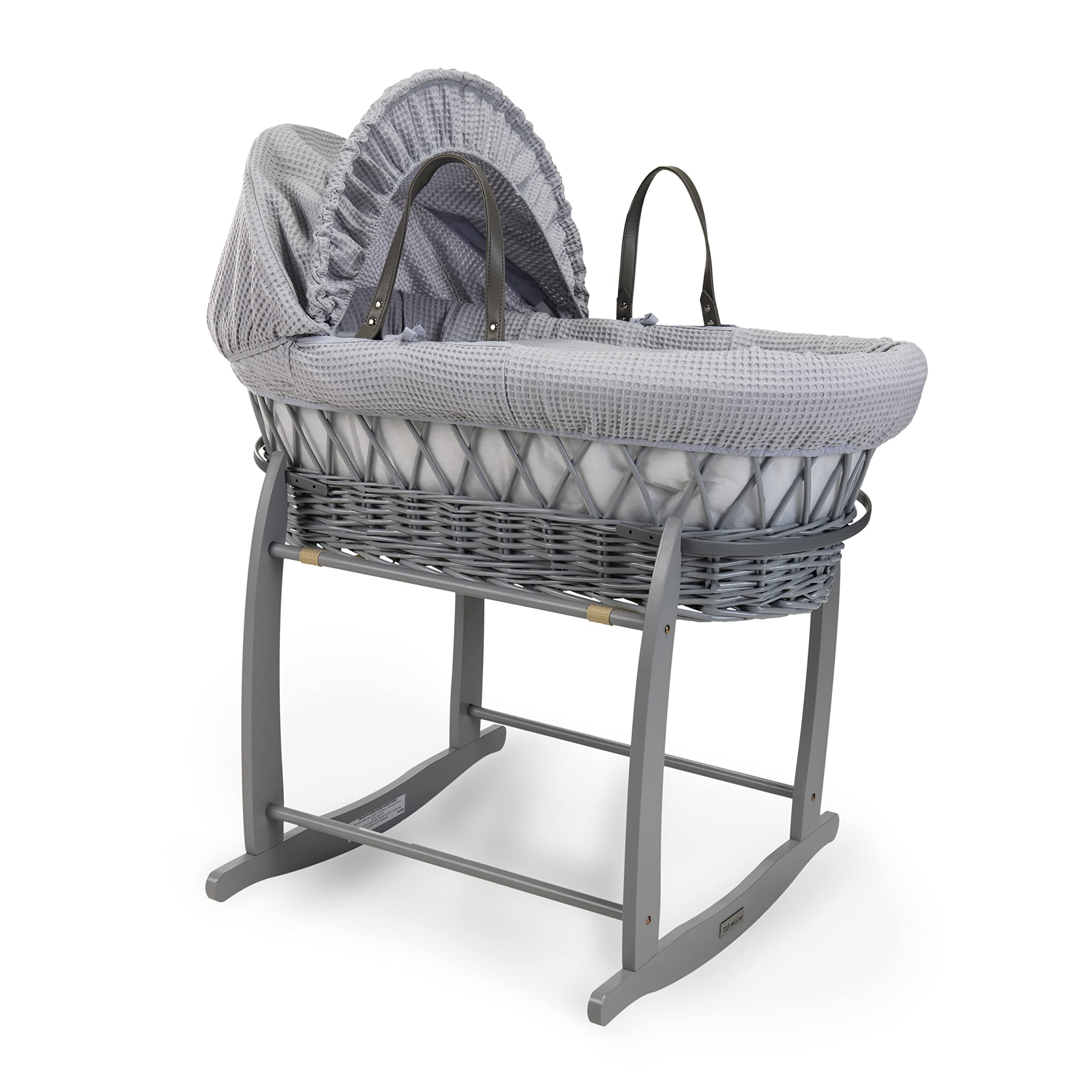 Clair de Lune Culla in vimini grigio a nido d'ape con supporto a dondolo grigio deluxe, 68 x 30 cm, grigio