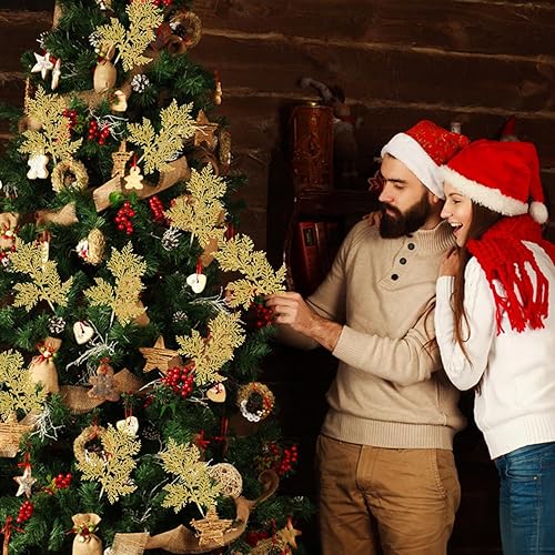 Miniatura 5 de DIYASY Hoja de helecho artificial con purpurina, ramas de relleno de árbol de Navidad de 11 pulgadas, púas florales, agujas de pino, ramitas falsas,