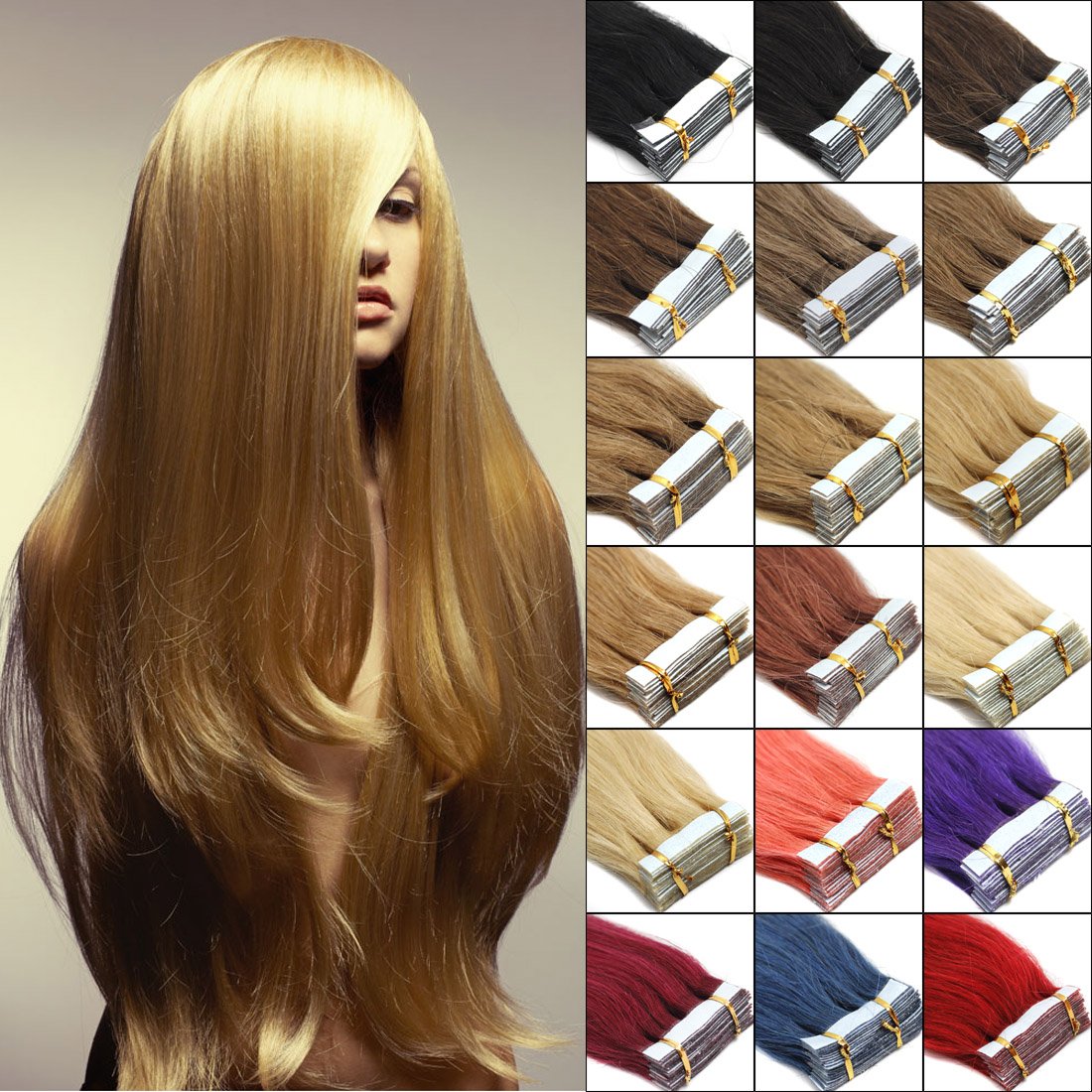 Women Hair Extensions Brazilian Remy Human Hair Grade 7a Seamless Tape-in Skin Weft (24Inch 20Pcs 70Gram, 1B Off Black)