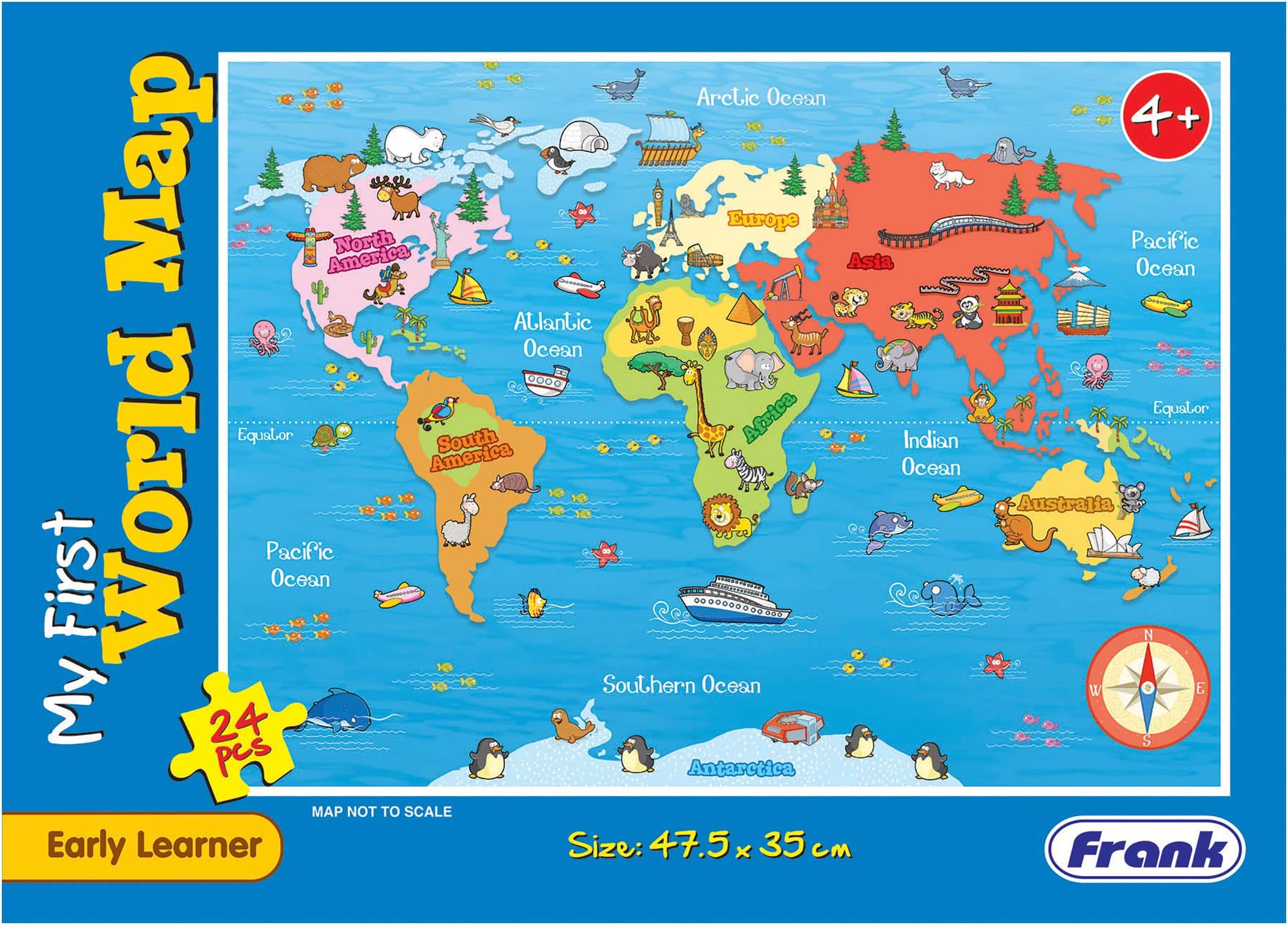 - Frank My First World Map – Early Learning Puzzles for Kids for Age 4, 5, 6, 7 | Fun & Challenging Educational Toys | Brain Booster Puzzle Games for Focus & Memory | Gifts for Kids - Contains 24 Pieces