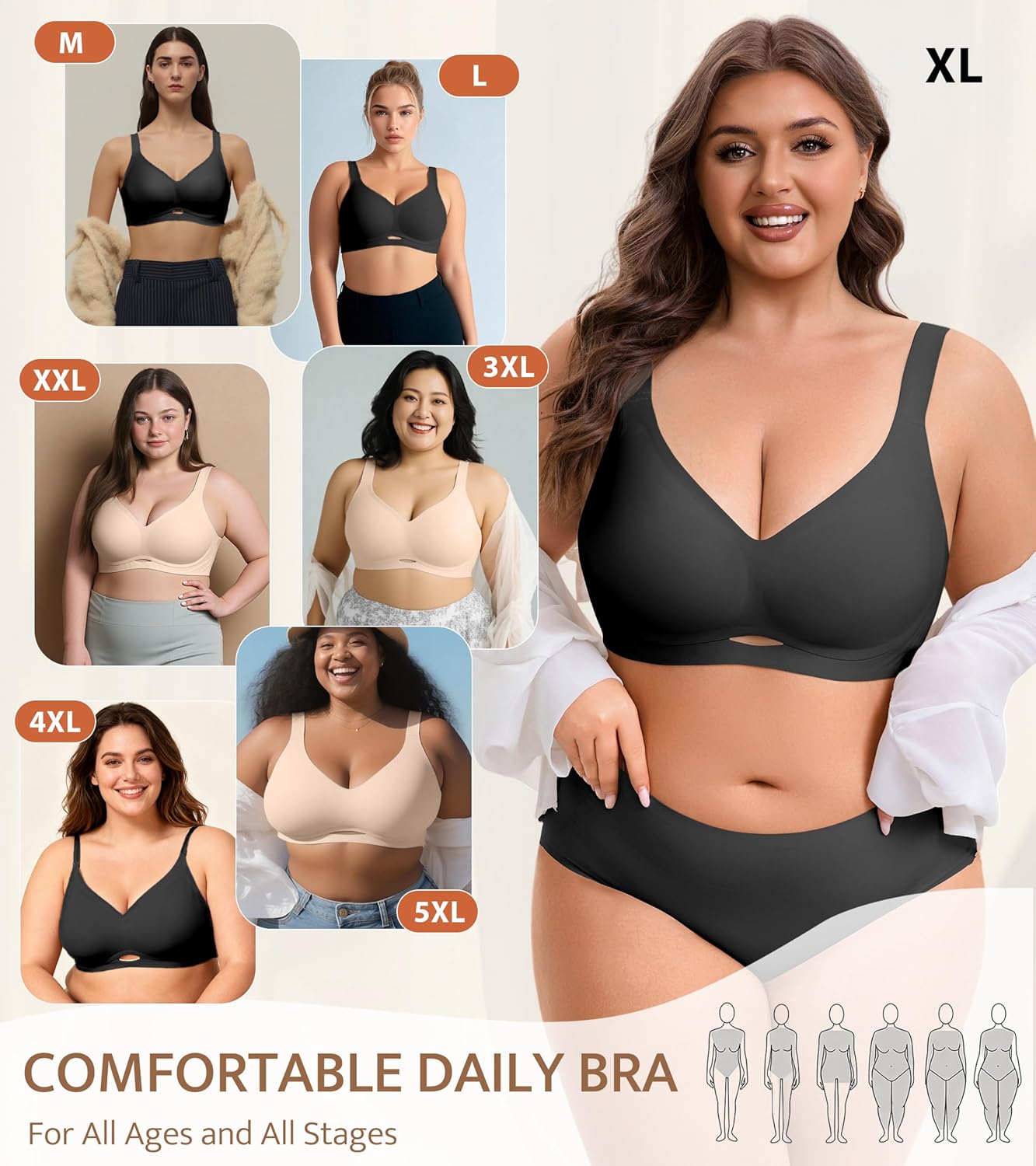 Wireless Plus Size Bas for Women No Underwire Jelly Full Coverage Womens Bra Comfortable for Back Fat - Image 6