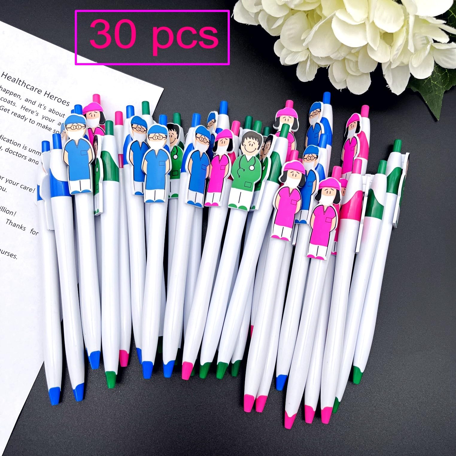 YJ PREMIUMS Confezione 10 Penne Per Infermieri Con Cuore E Siringa - Design Divertente, Inchiostro Nero - Accessori Regalo Per Studenti E Personale Sanitario - 6