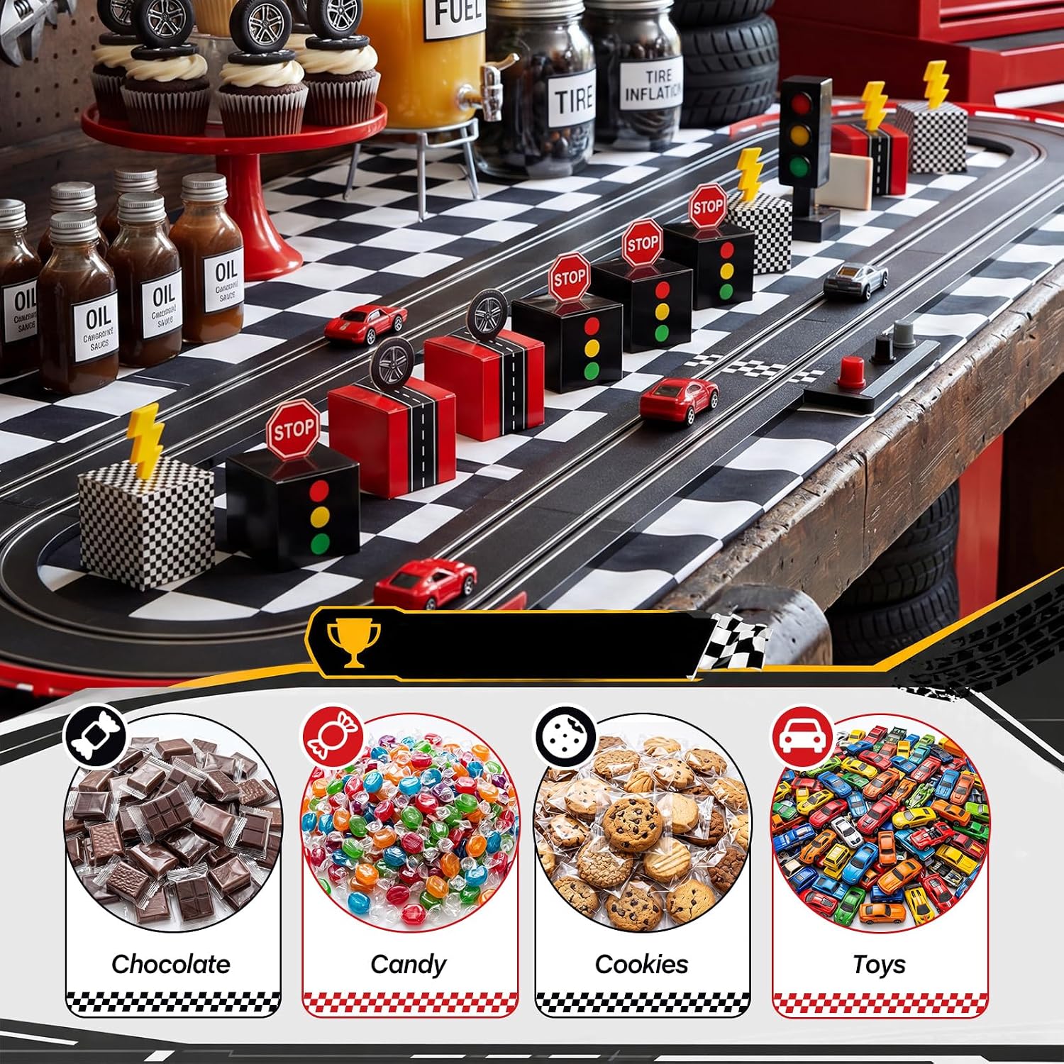 Gueevin 24 Pcs Race Car Party Favors Candy Boxes, Checkered with Wheels