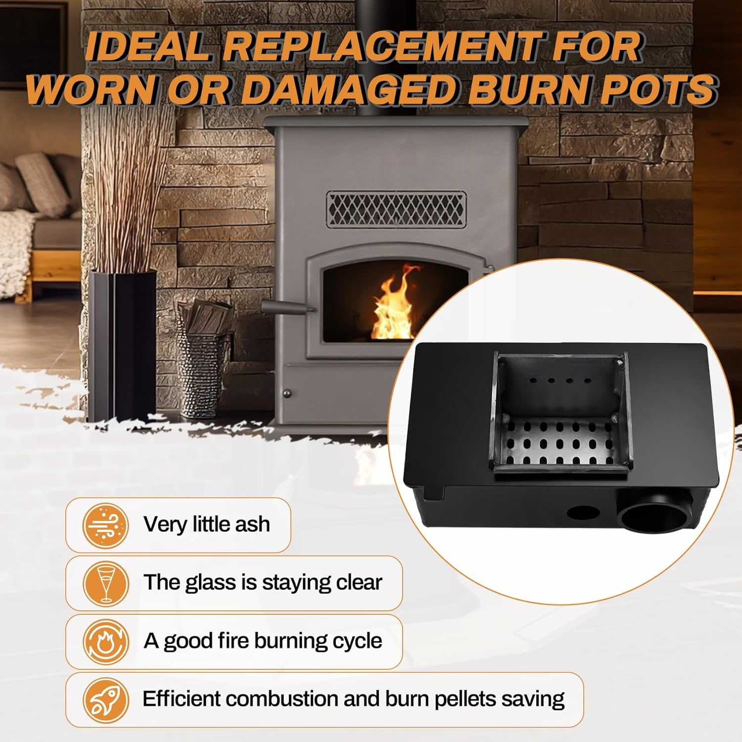 A-S-BurnPot Burn Pot Assembly for Breckwell P22, P23, P24, P32, P1000 Big E, P2700, P2000I, P4000, SP1000 Pellet Stove, Burnpot Firepot Replacement Part for US Stove 5040 AP2000 APC4000, Ignitor type