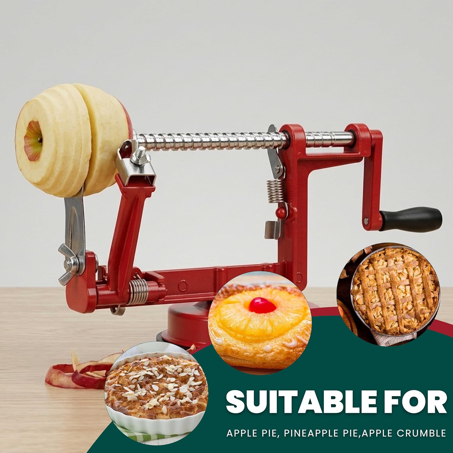 Apple Peeler, 5 in 1 Apple Slicer Corer Tool with Durable Stainless Steel Blades and Powerful Suction Base for Apples and Potatoes, Including 3 Additional Replacement Blades