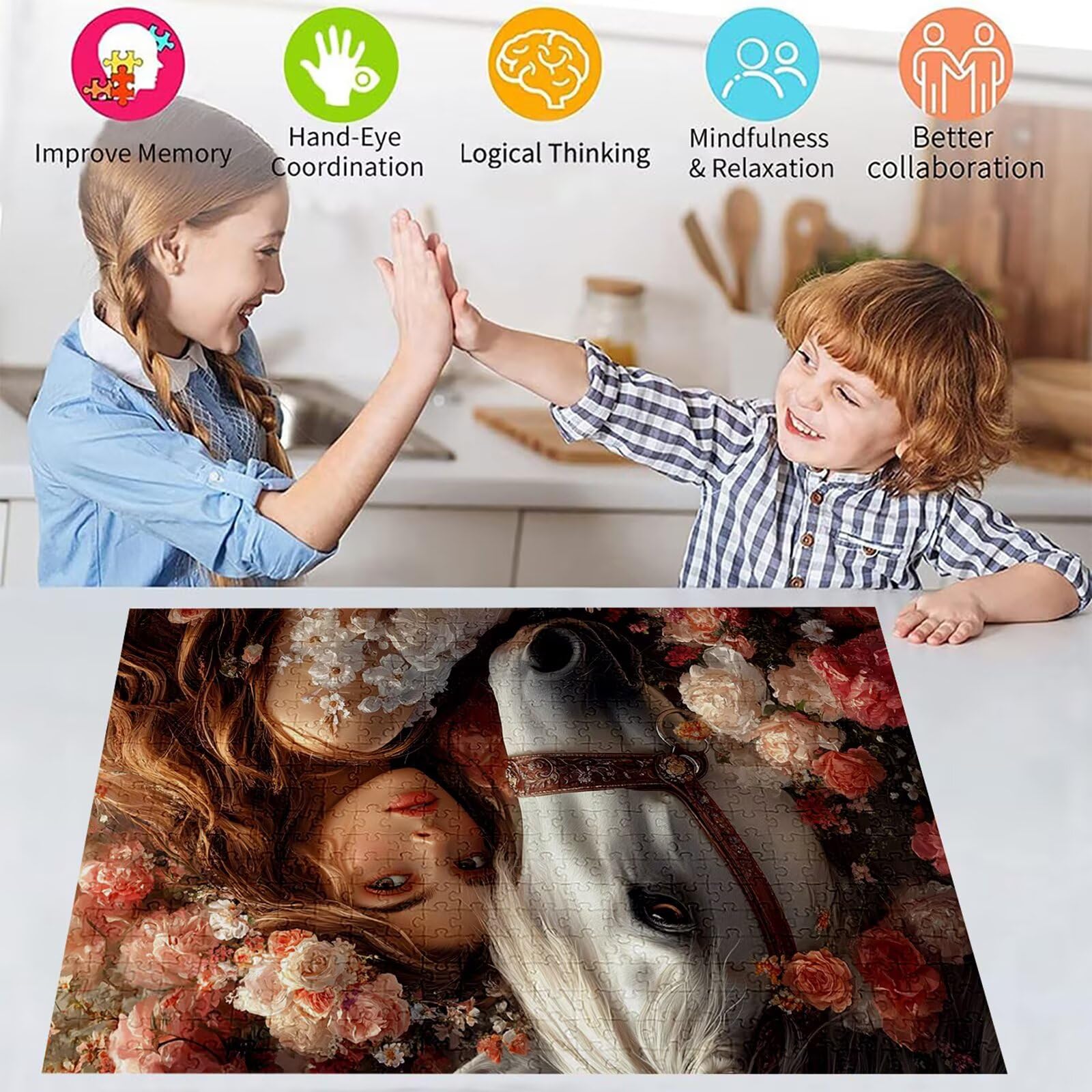 Puzzle 4000 elementów koń puzzle dla dorosłych kobiet 141 x 87 cm unikalne rzemiosło klasyczne 3D drewniana układanka do rodzinnych gier aktywnych, układanka do samodzielnego wykonania nawet do