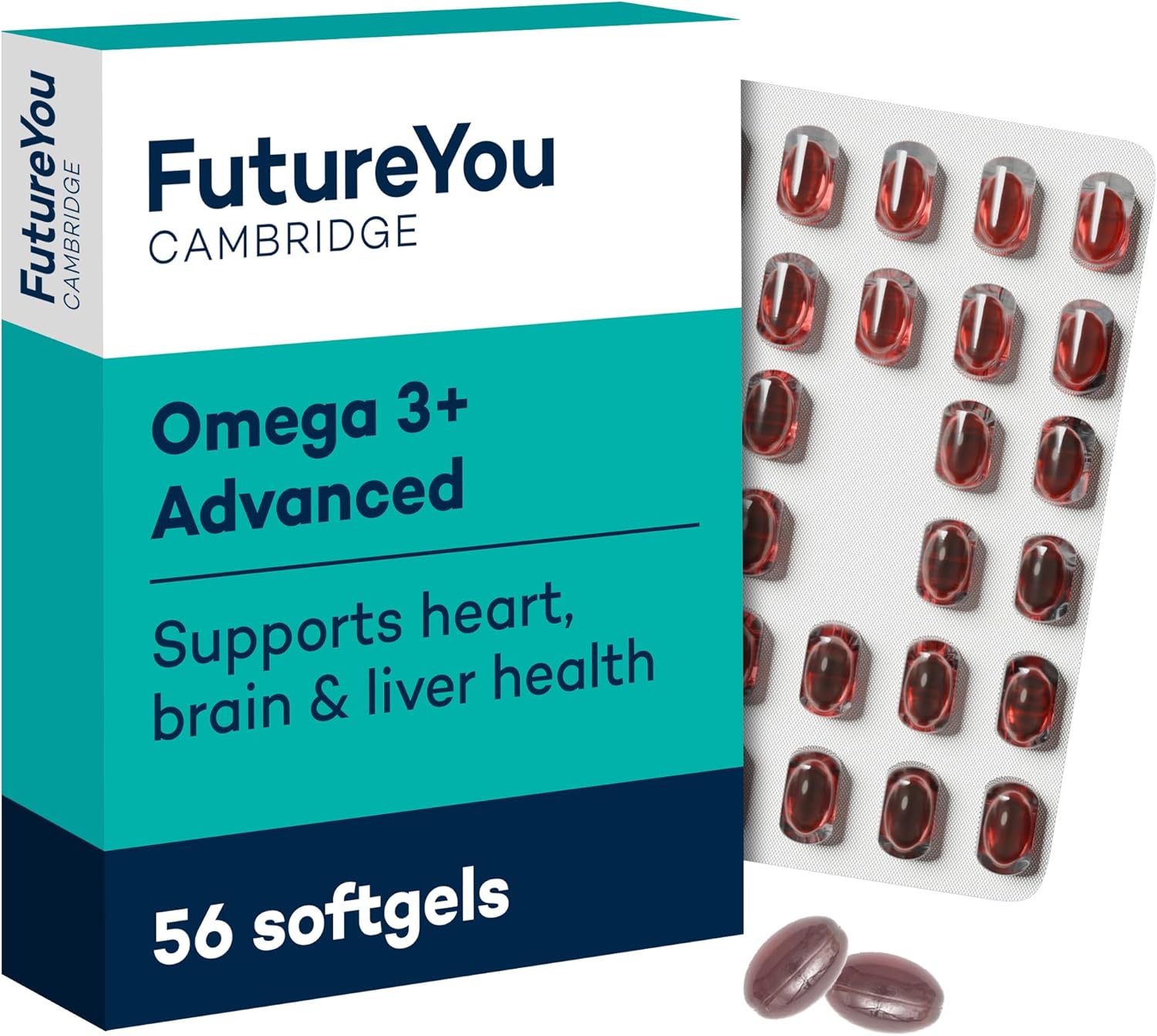 Omega 3+ Advanced Krill Oil Capsules – 28 Day Supply, 56 Softgels – High Strength Omega 3 Capsules High Strength for Brain Energy – Focus Supplement with DHA to Support Liver, Brain & Heart Health