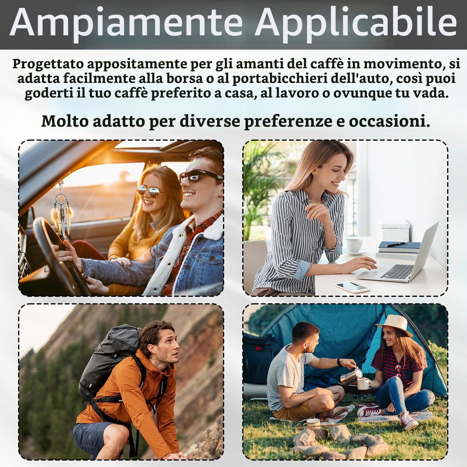 Macchina da Caffè Espresso Portatile 3 in 1, Macchina per Caffè Espresso Elettrica 90ml Caffettiera Elettrica da Viaggio con Batteria per 12V Auto e Camion e Campeggio (Bianco+Supporto)