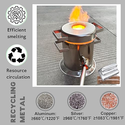 Miniatura 2 de Nelyrho Kit de horno de fusión de propano de 13.2 lbs con crisol, horno de fundición de acero inoxidable completo para fundición, oro, plata, cobre,