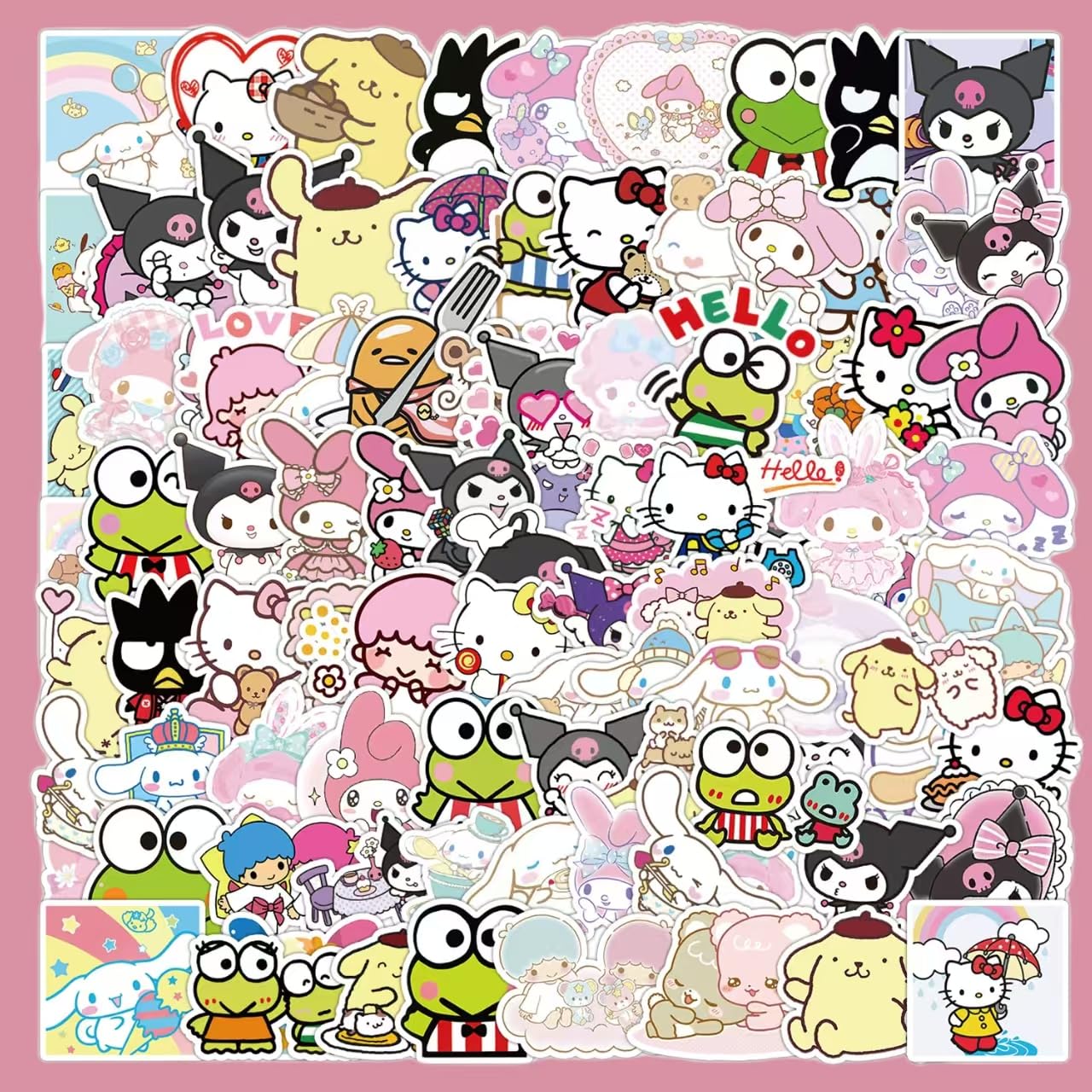For サンリオ ステッカー100枚セット かわいい漫画ご褒美シール かわいいDIY 防水シール 素材 ギター 車 自転車 水筒 DIVステッカー、誕生日プレゼント、お正月プレゼント