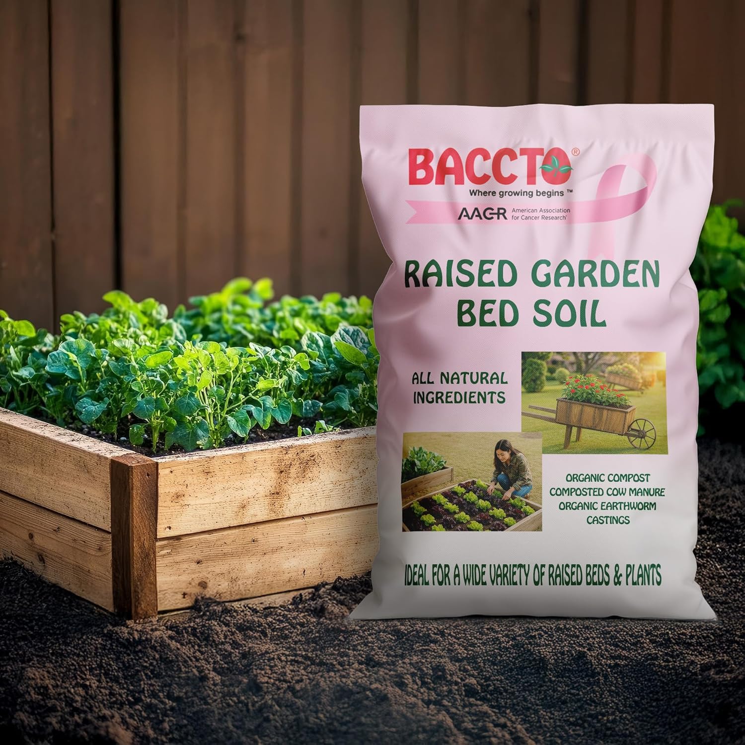 Michigan Peat Company BACCTO Raised Bed Soil with Organic Compost, Manure, & Earthworm Castings for All Plant Types, 1.5 Cubic Feet