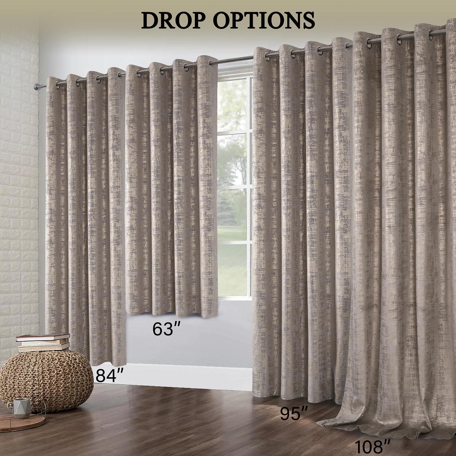 always4u Lot de 2 Rideaux 100% occultants en Velours Doux pour Chambre à Coucher et Salon, Panneaux à imprimé en Feuille dorée, économie d'énergie, 241,3 cm de Long, Champagne
