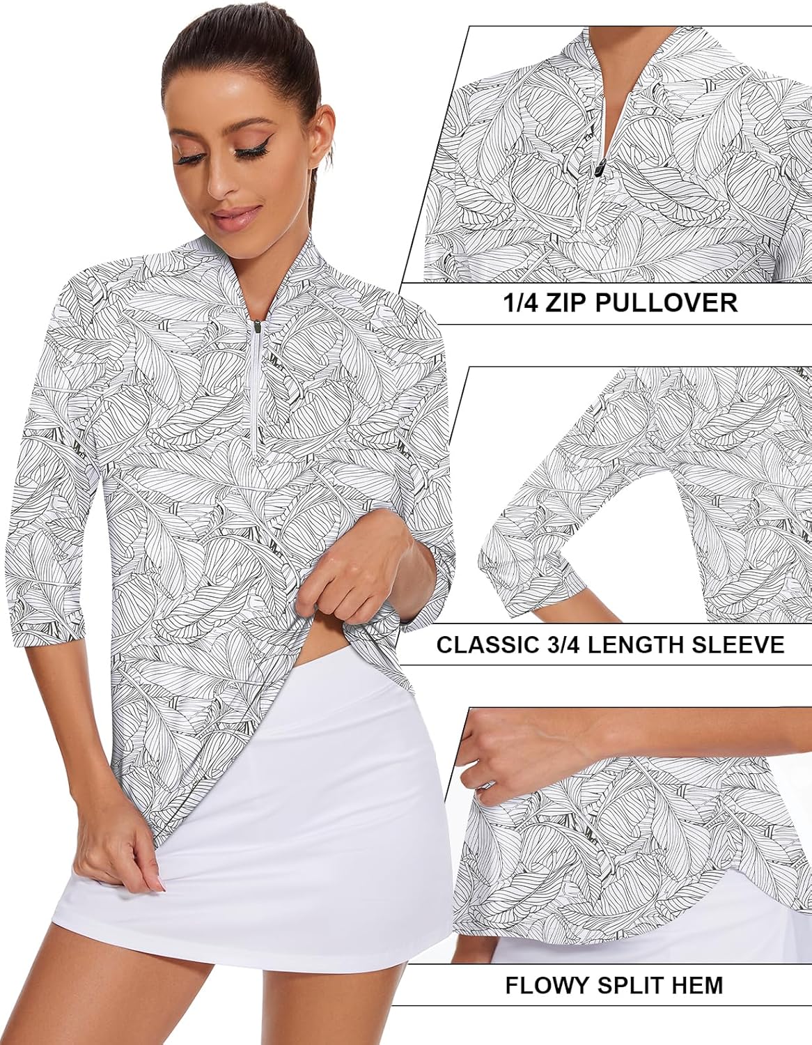 Cucuchy Womens Golf Shirt Quick Dry 3/4 Sleeve Quarter Zip Polo Workout Tops Tennis Shirts S-XXL - Image 4