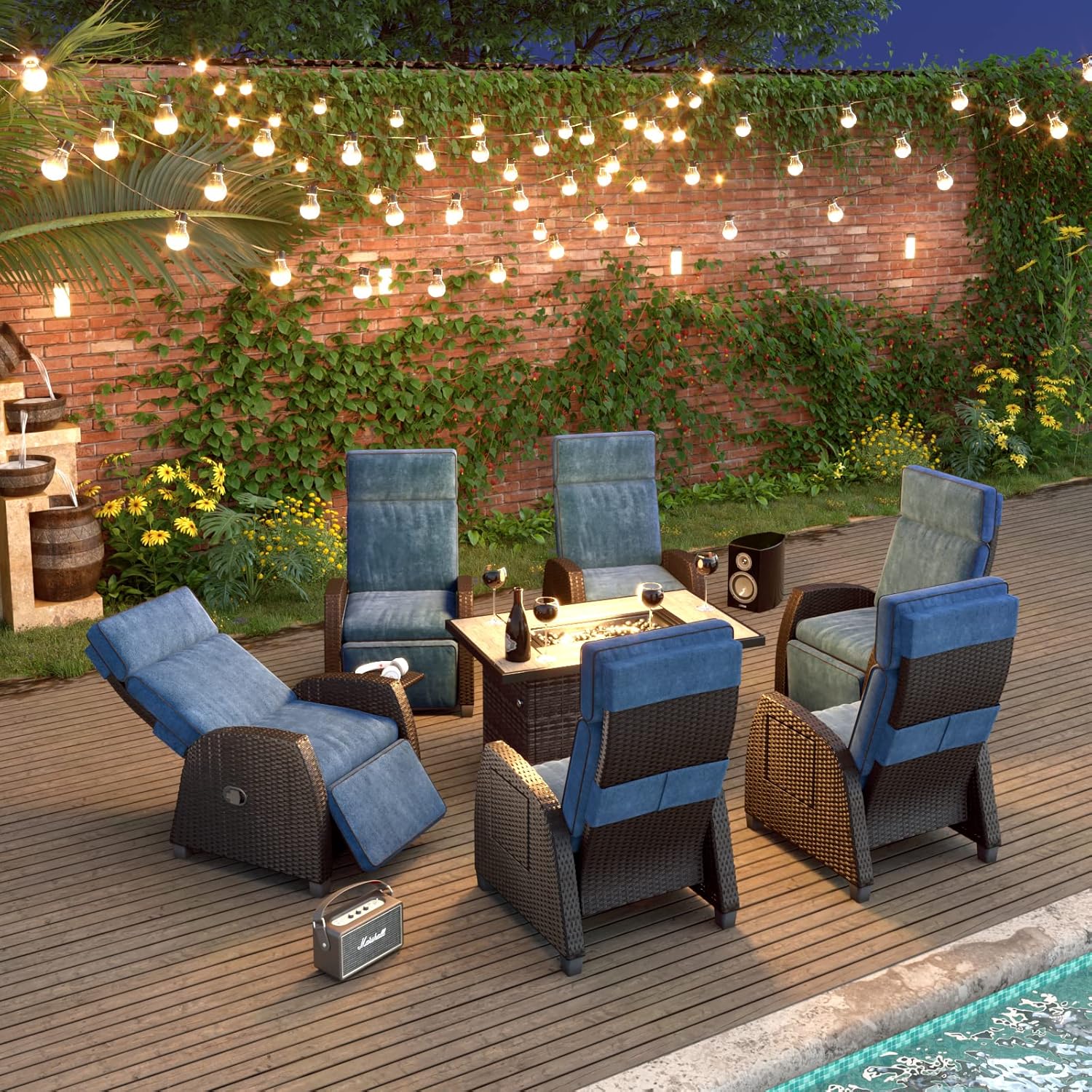 Grand patio Silla reclinable para exteriores con mesa