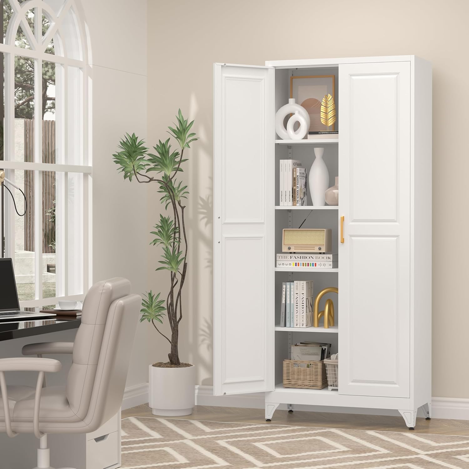 UNICOLY 75" Kitchen Pantry Cabinet, Tall Storage Cabinet with Doors and 4 Shelves, Metal Storage Cabinets for Kitchens, Living Room, Dinning Room, Assembly Required, White