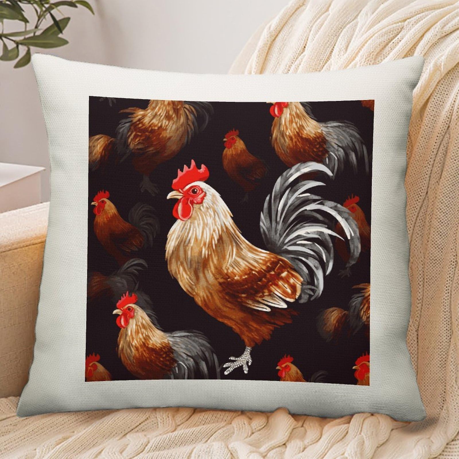 Adfgyerh Style Shine Rooster Pillow Cover Breathable,Pillowcases Boho Decorative Envelope Closure,Throw Pillow Covers For Beach,Patio,Balcony,Couch Living Room 18 * 18In