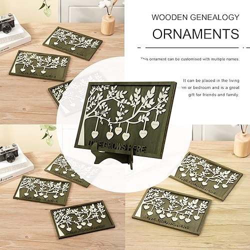 Vista 220 de Árbol genealógico con etiqueta de corazón, placas de madera grabadas personalizadas, regalos personalizados para madres, padres, escritorio, nombres