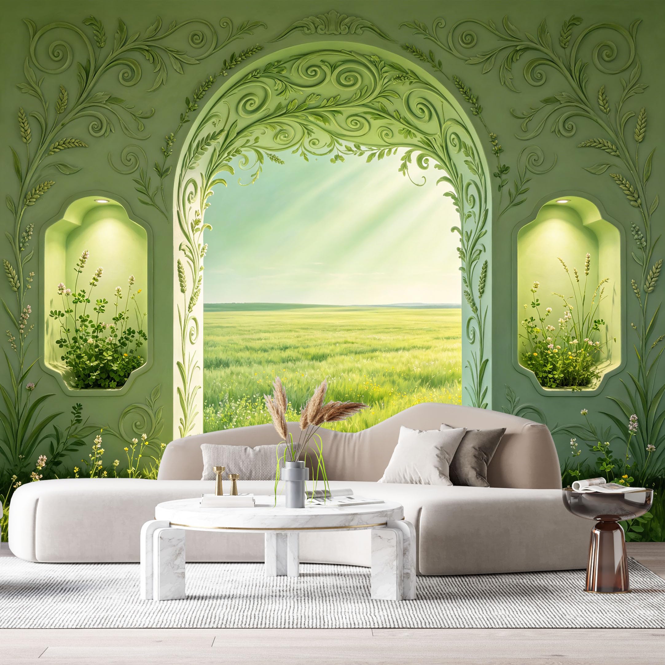 Custom Size Wall Murals Lush Greenery Archway Sunlight Beams 3D Trompe L'Oeil SelfAdhesiveWall Fabric Removable Wallpaper Wall Decor for Living Room Bedroom Bathroom