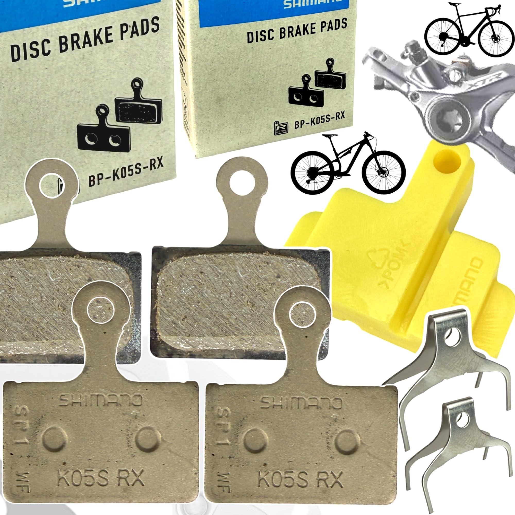 F26 Original BP-K05S-RX Resin Compatibile con Freni a Disco Shimano (K03S) Pastiglie Freno Bici MTB Ebike XT SLX XTR Strada Gravel 105 Ultegra Dura Ace GRX Pastiglie Freno a Disco 2 Paia +Bleedblock