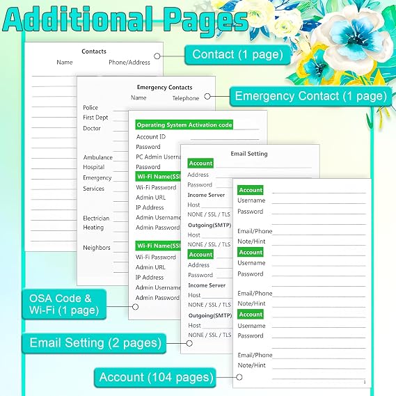BLESWIN Password Keeper Book with Alphabetical Tabs Small Password Log Book for Seniors & Home Office, Internet Password Organizer Notebook for Websites & Apps, Portable Pocket Size Journal-Black