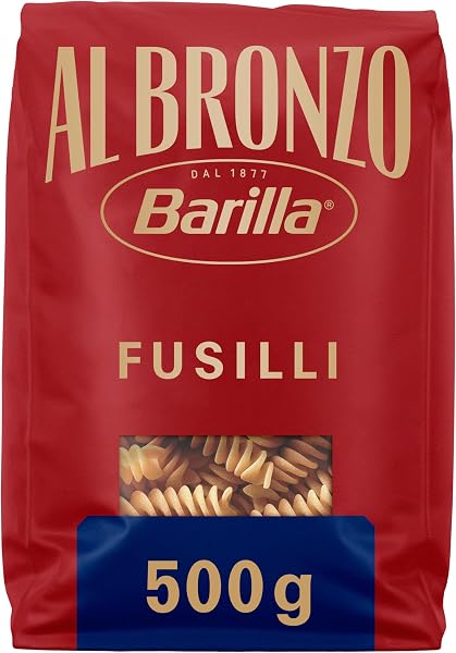 Barilla Pasta Al Bronzo Fusilli 100% Grano Italiano, Pasta Trafilata Al Bronzo con Lavorazione al Bronzo Grezzo, Ruvidità Intensa, Formato Spesso e Corposo, Alta Tenuta di Sugo e Cottura, 500 g - 1