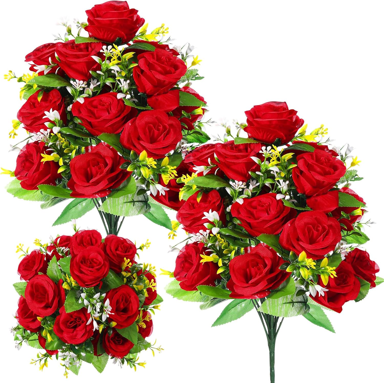 Riceshoot 2 Bouquets Artificial Cemetery Flowers for Grave Memorial 18 Heads Rose Silk Flower Faux Roses Arrangement for Valentine's Headstone Tombstone Decoration Graves 17.72 Inch(Red)