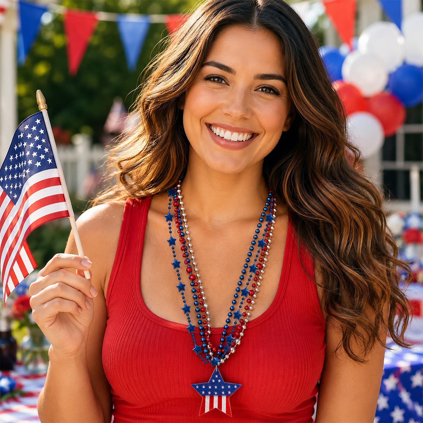 24 collares de cuentas del 4 de julio, accesorios patrióticos, a granel, estrellas rojas, blancas, azules, banderas de Estados Unidos, collares para decoraciones del 4 de julio, accesorios para el Día