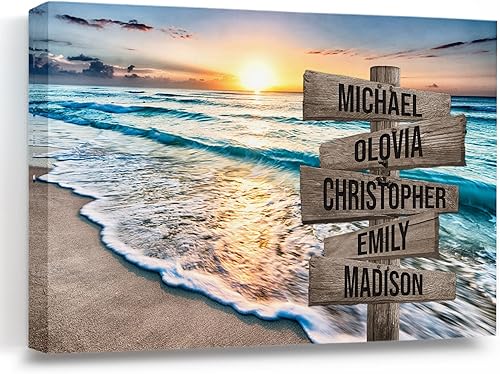 My Soul & Spirit - Lienzo personalizado con varios nombres y colores de atardecer en el océano, lienzo personalizado Crossroads para pared a