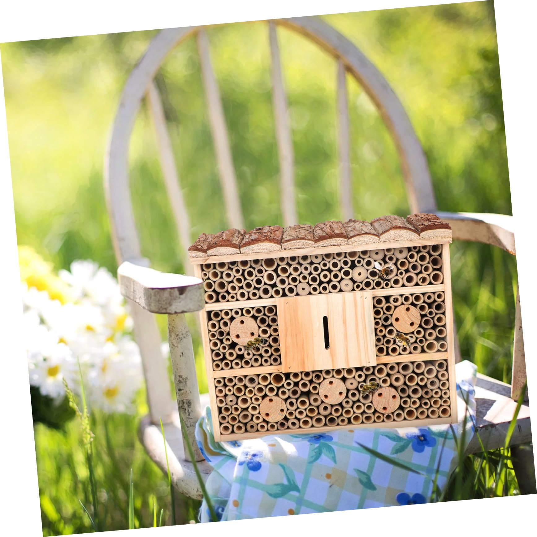 VILLCASE Casetta per Insetti in Legno Beige, Naturale per Api, Struttura Durevole per Giardino Attira Insetti Benefici e Mantiene Ecologia