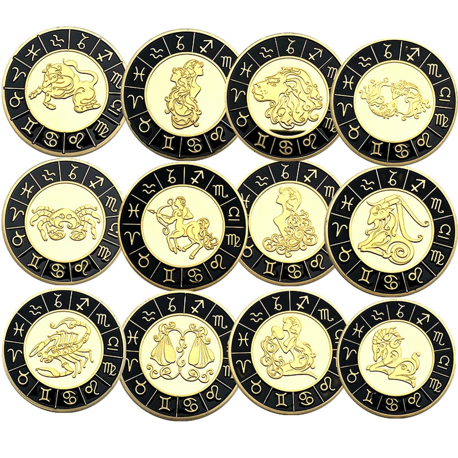 Signos del Zodíaco Color Diamante Chapado en Oro Moneda Conmemorativa Colección de Artesanías de Monedas - 12 Piezas combinación