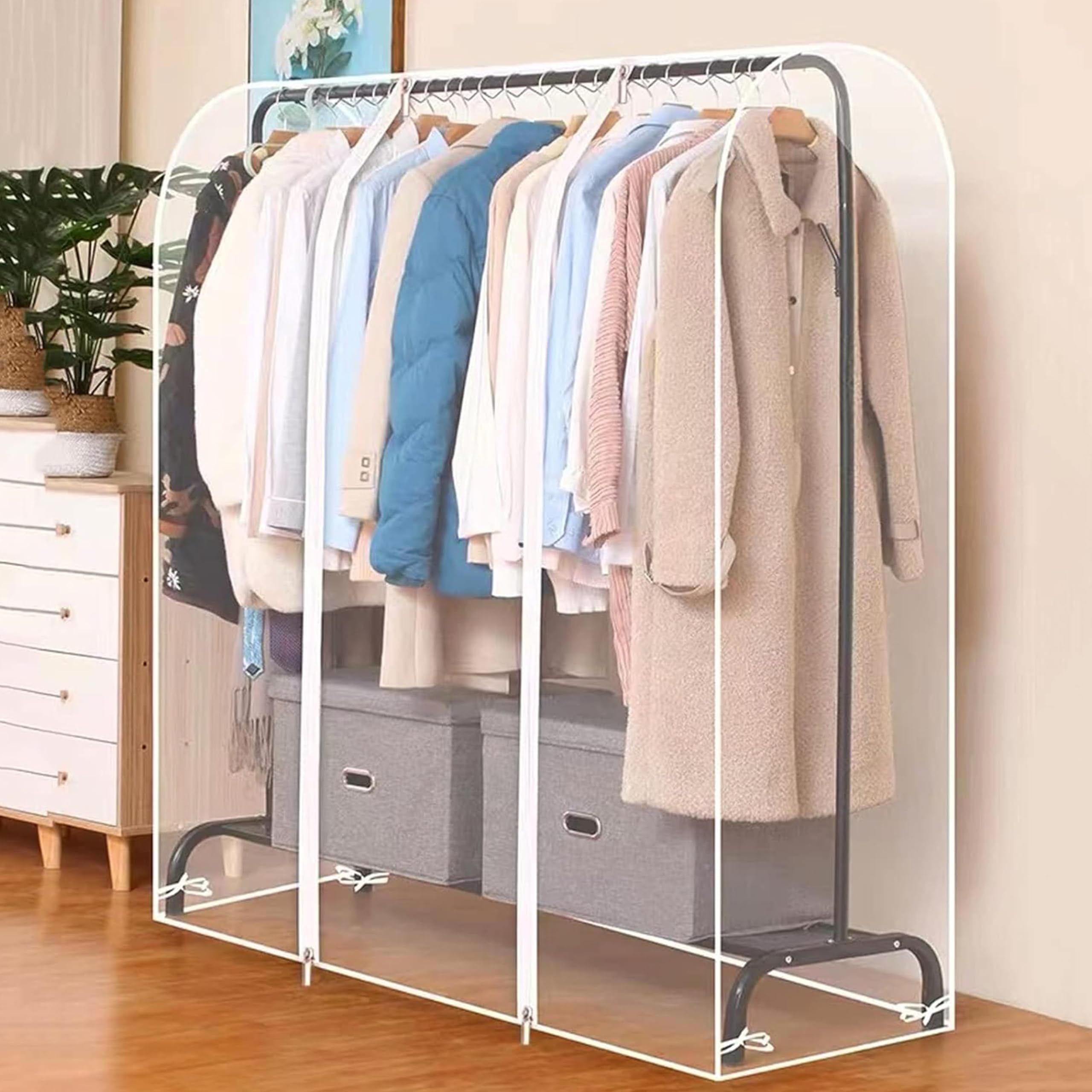 Vivo Technologies Clear 4Ft Transparent Clothes Garment Rail Strong Zipped Cover Protective Zip Over Cover For Garment Hanging Coat Racks