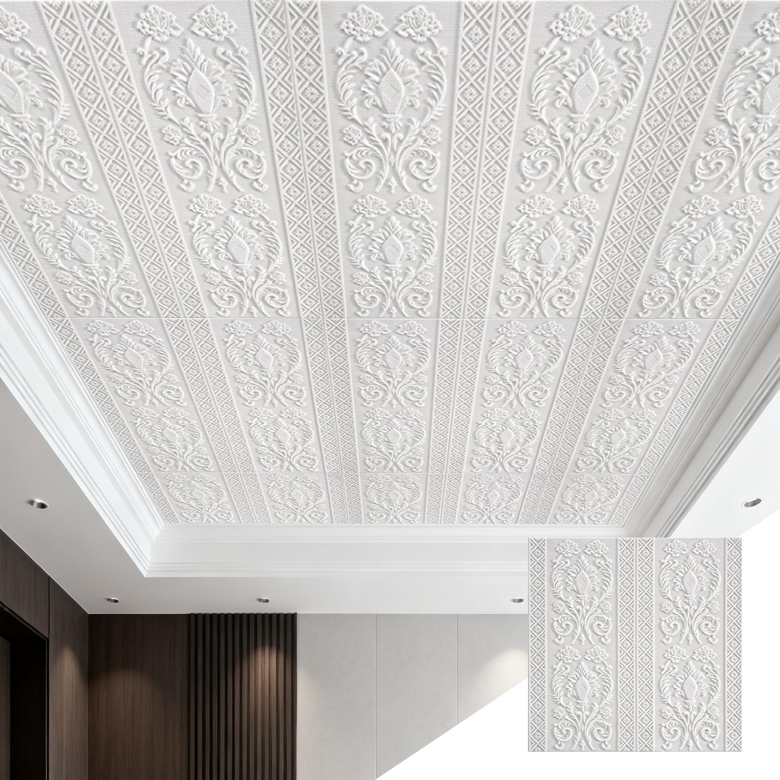 GoldeneAmeisen Adhesive Ceiling Tiles,Ceiling Panels 3D,Easy Installation,Flexible And Crack-Resistant,Easy To Cut,Thicken,For Walls Feature Bathroom Bedroom Adults Hallway