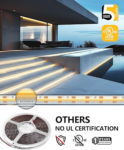 Miniatura 6 de EMITEVER COB - Tira de luces LED impermeable IP67, 3000K blanco cálido para exteriores, 24 V, cinta LED de silicona regulable de 16.4 pies de alta