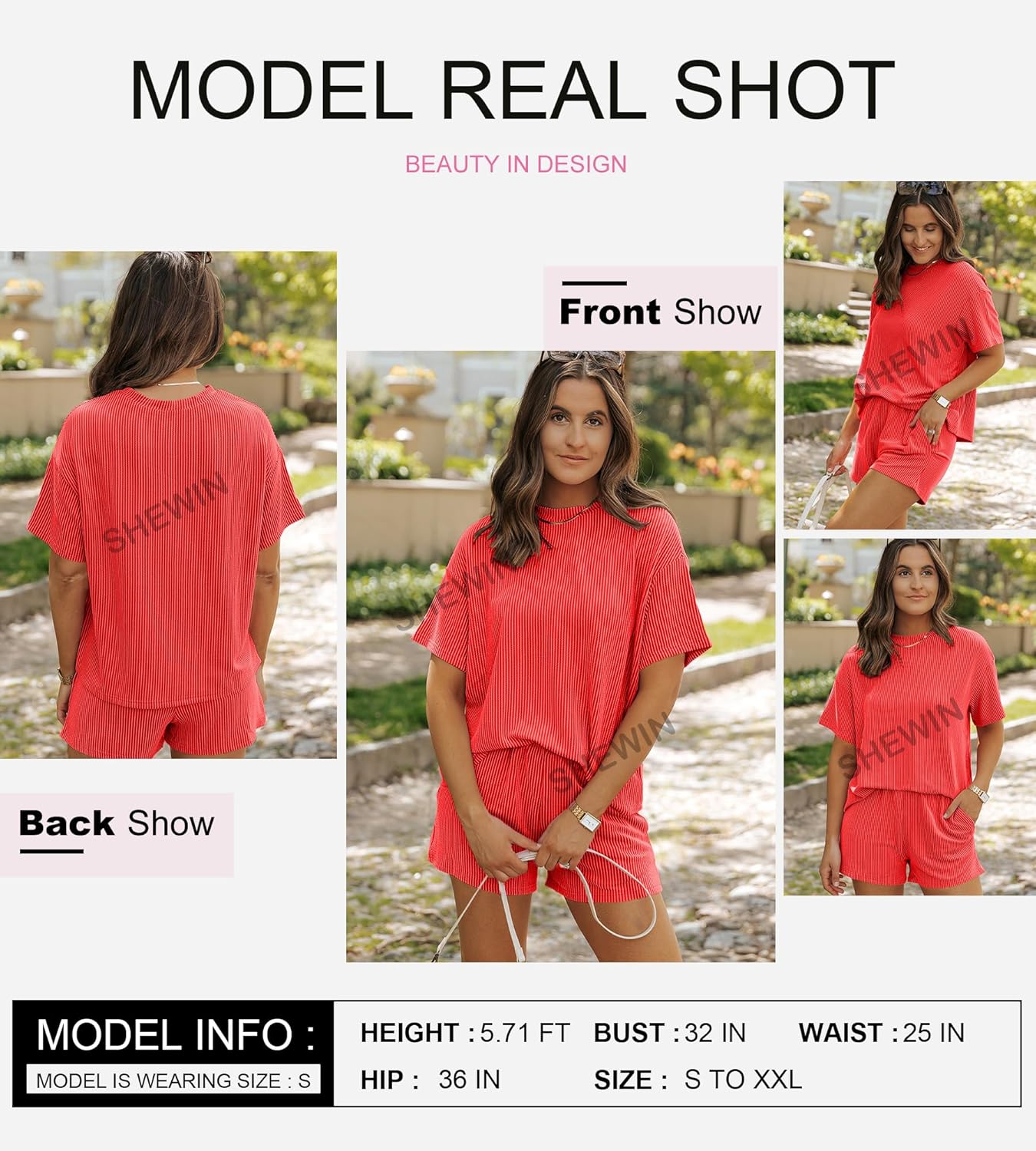 SHEWIN Two 2 Piece Sets for Women Short Sleeve Shirts High Waisted Shorts with Pockets Pajamas Lounge Matching Set - Image 5