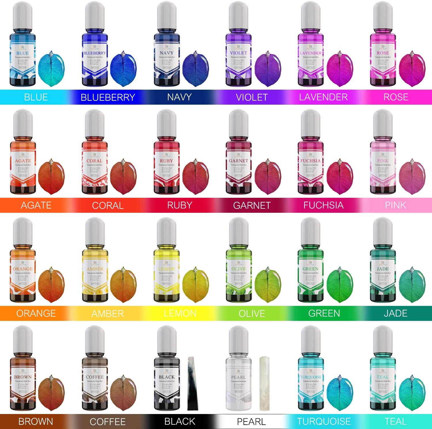 24 Color Epoxy Pigment - Crystal Transparent Dye for DIY Resin Art, Jewelry Making - Concentrated UV Resin Colorant for Paint, Tumbler, Craft - 0.35 oz/10ml Each - Image 2