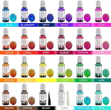 24 Color Epoxy Pigment - Crystal Transparent Dye for DIY Resin Art, Jewelry Making - Concentrated UV Resin Colorant for Paint, Tumbler, Craft - 0.35 oz/10ml Each
